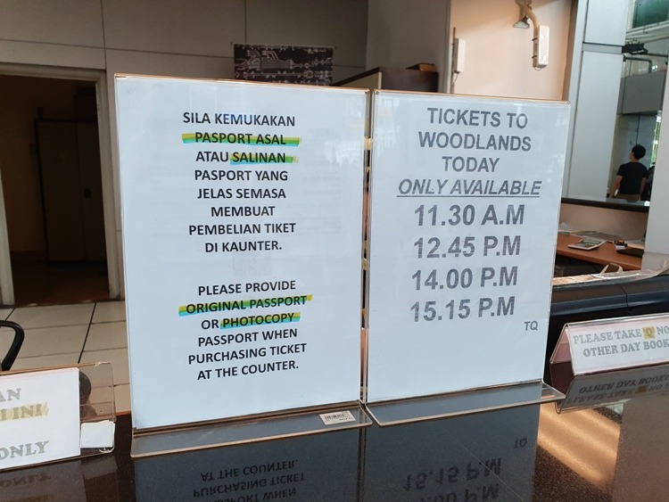 Tickets for JB Sentral to Singapore Woodlands Train
