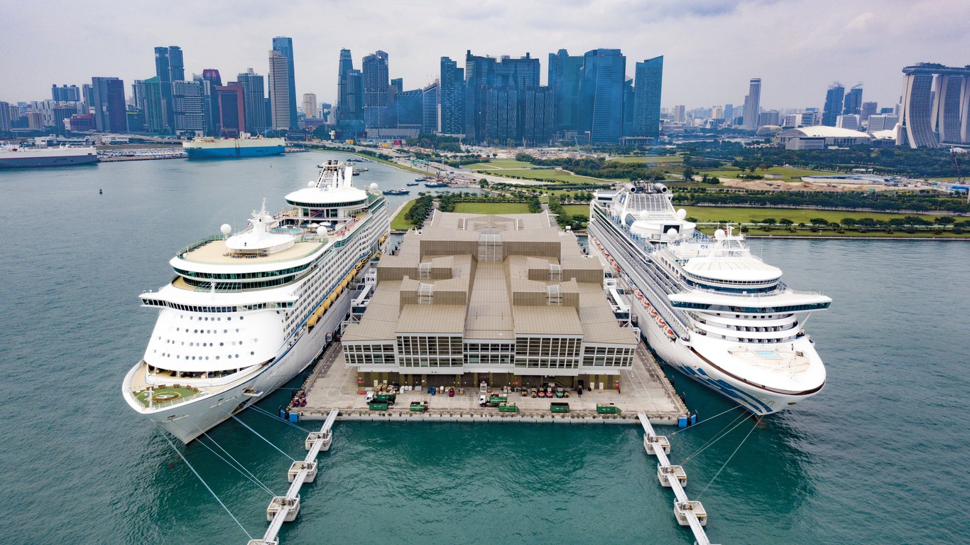 cruise ship photos, Singapore photos, commercial dock photos, freight transportation photos, harbor photos, shipping photos, aerial view photos, directly above photos, nautical vessel photos, nautical vessel part photos
