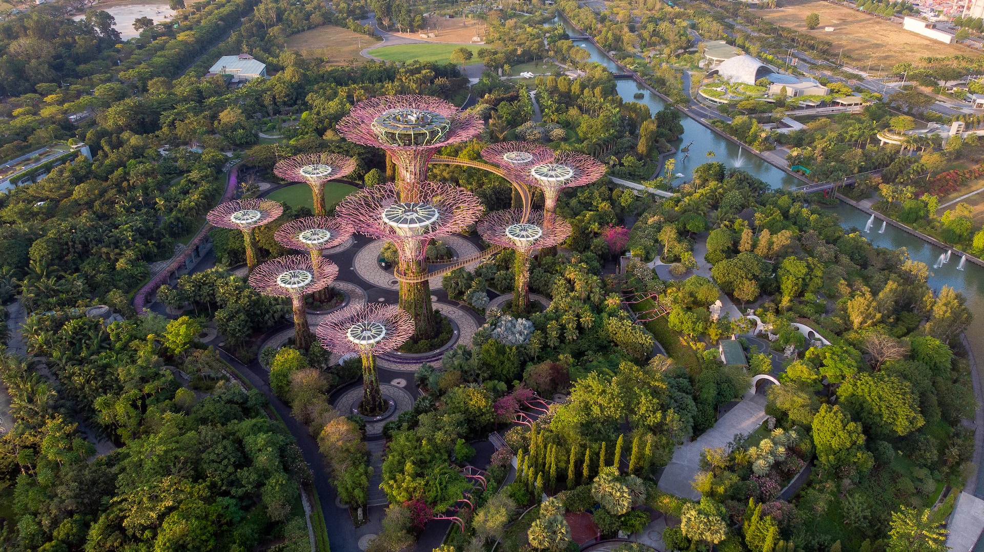 Singapore, Gardens by the Bay, nature images, park, aerial, outdoors, landscape images & pictures, road, urban, free stock photos