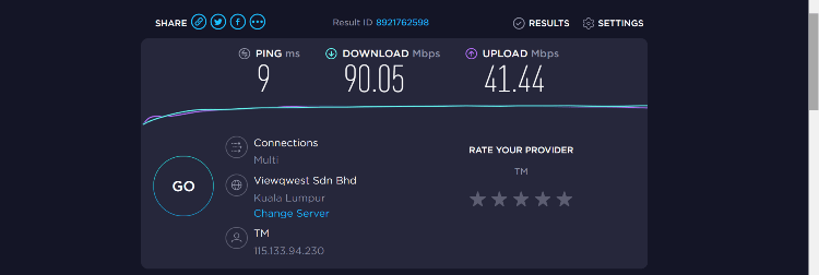 Internet Speed at Golden Homestay @ The Robertson, Kuala Lumpur