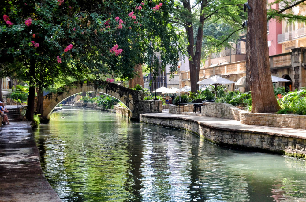 Tranquil pathway along the San Antonio River Walk