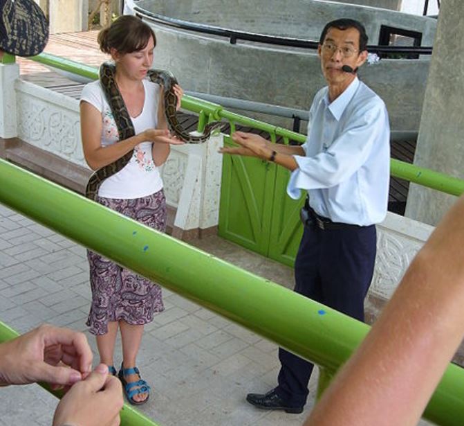 a snake demonstration at the Queen Saovabha Memorial Institute (Snake Farm) in Bangkok, Thailand