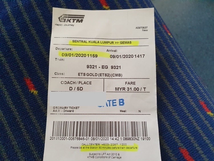 KL Sentral to Gemas Train Ticket