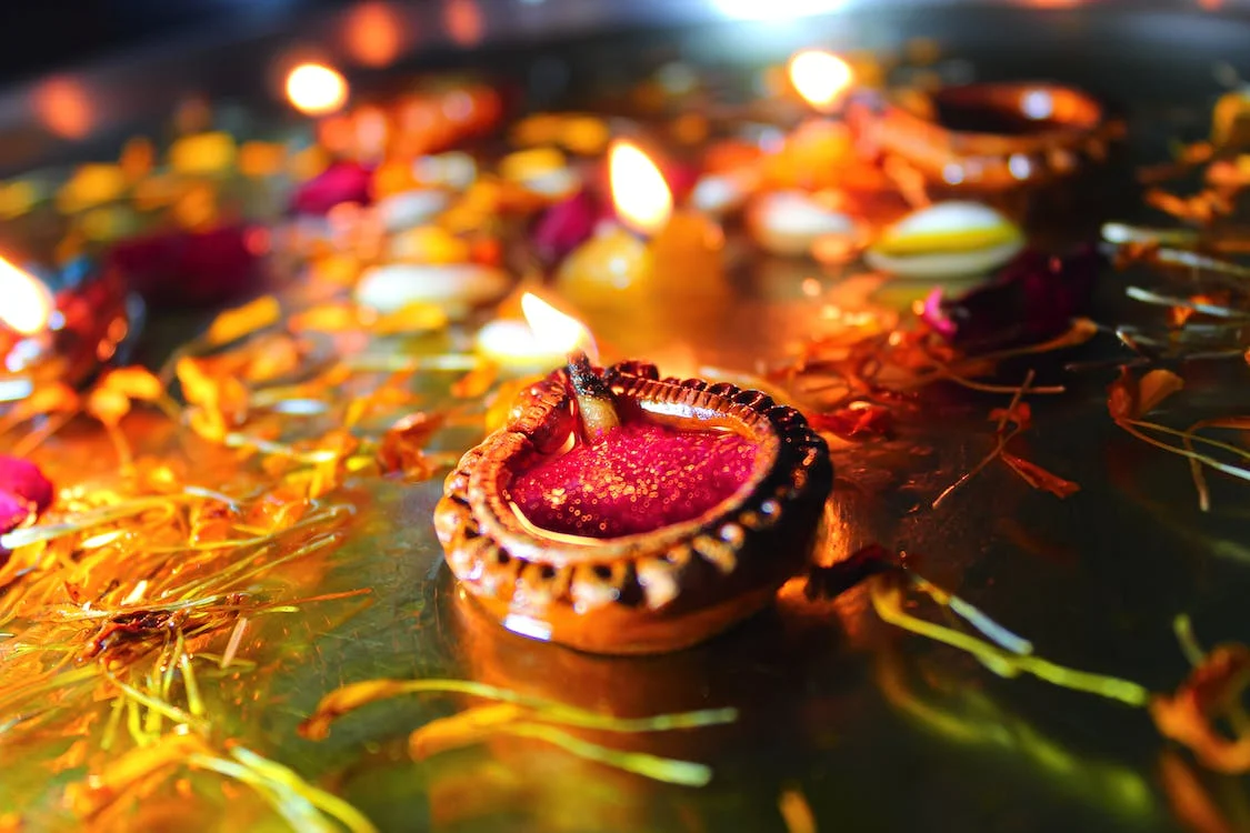 lighted candles during Diwali