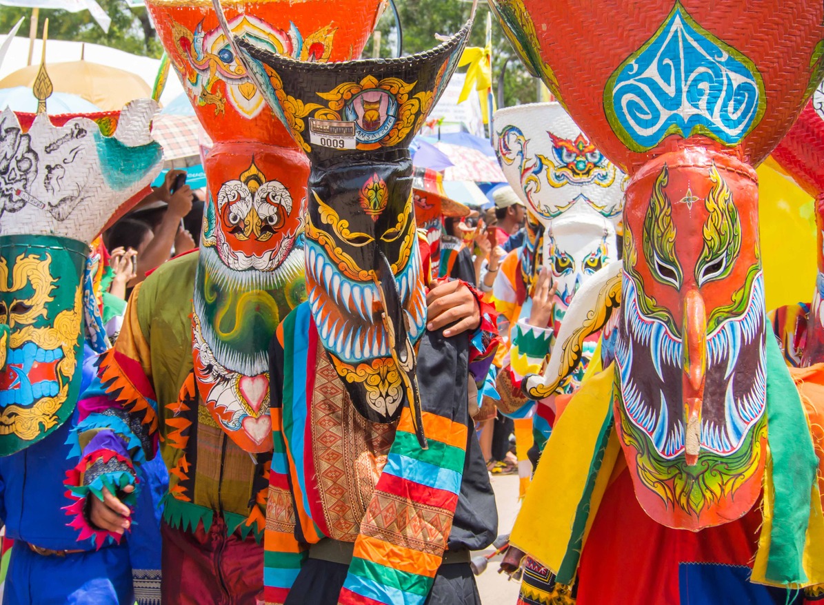 Phi Ta Khon festival photos, ancient, art and craft photos, Buddhism photos