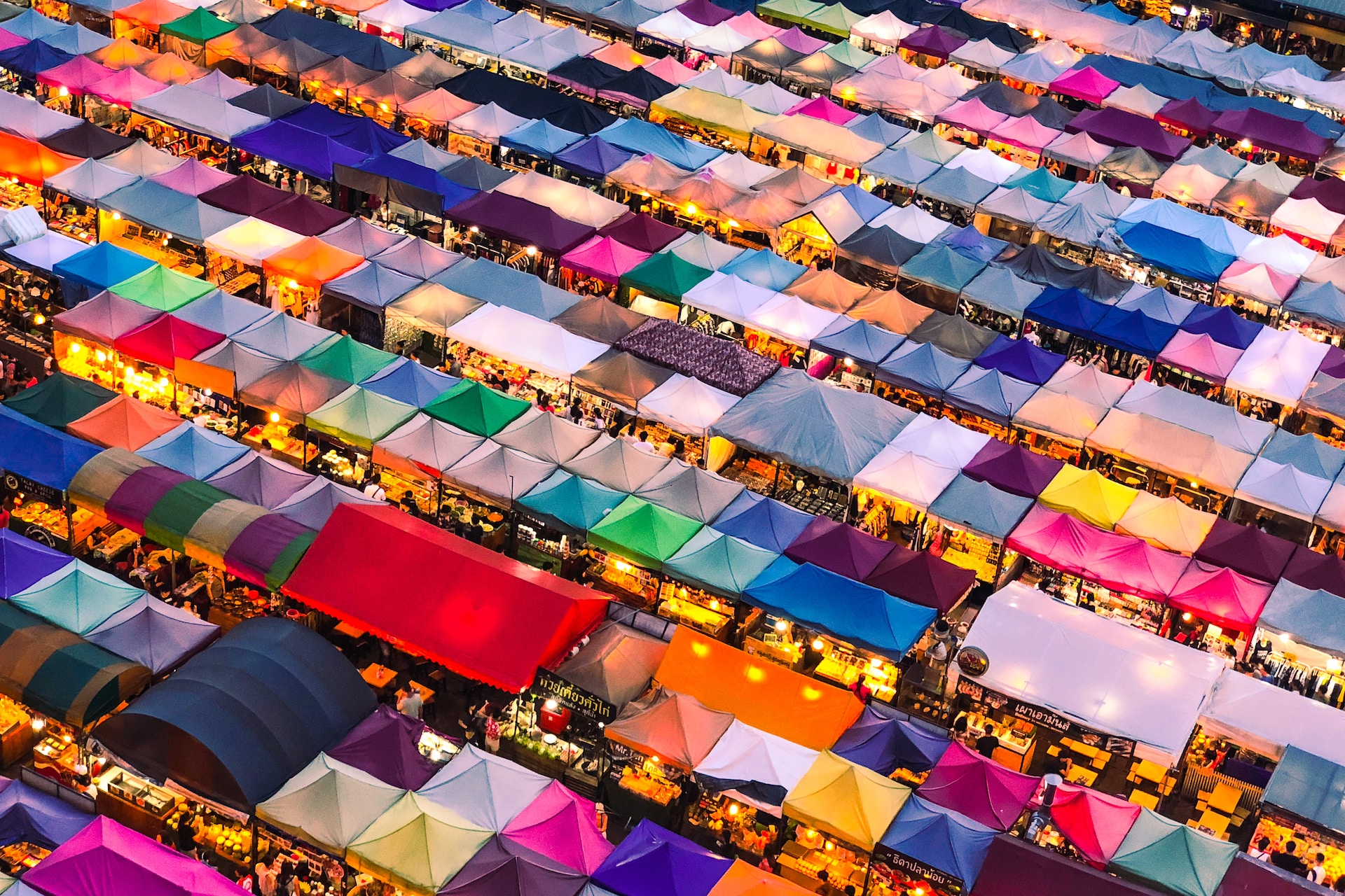 Thailand, Bangkok, marketplace, drone view, aerial view, market, HD city wallpapers, urban, sellers, night, evening, HD pattern wallpapers, light backgrounds, color, HD color wallpapers, quilt, backgrounds